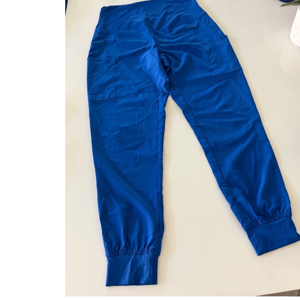 Med Couture Maternity Scrub Joggers Royal Blue High Waisted Cargo Pants Small